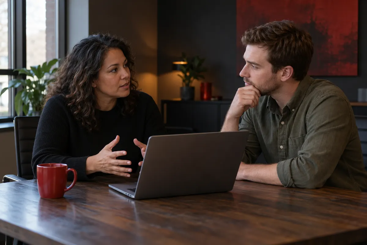An SEO specialist talking with a business owner